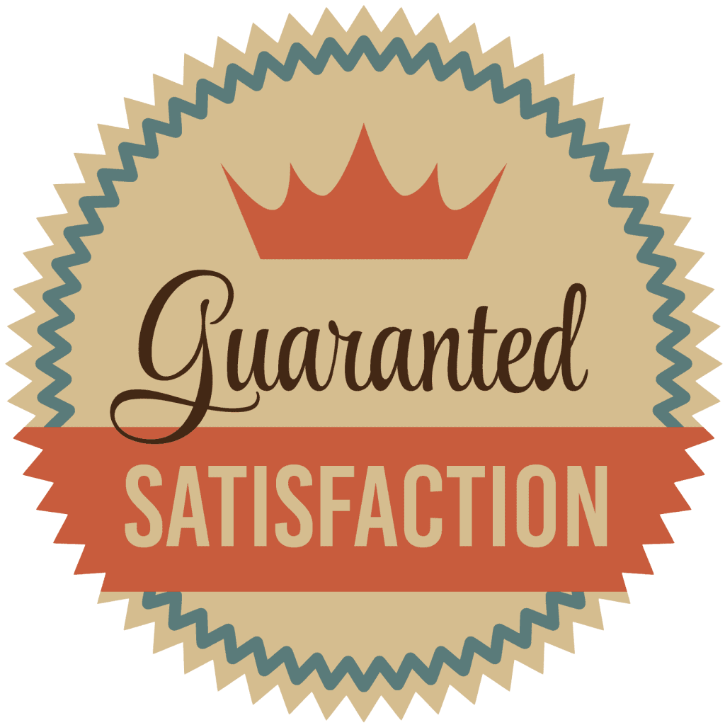 Guaranteed Satisfaction badge featuring a crown and decorative elements, emphasizing commitment to customer satisfaction for appliance repair services in Brampton.