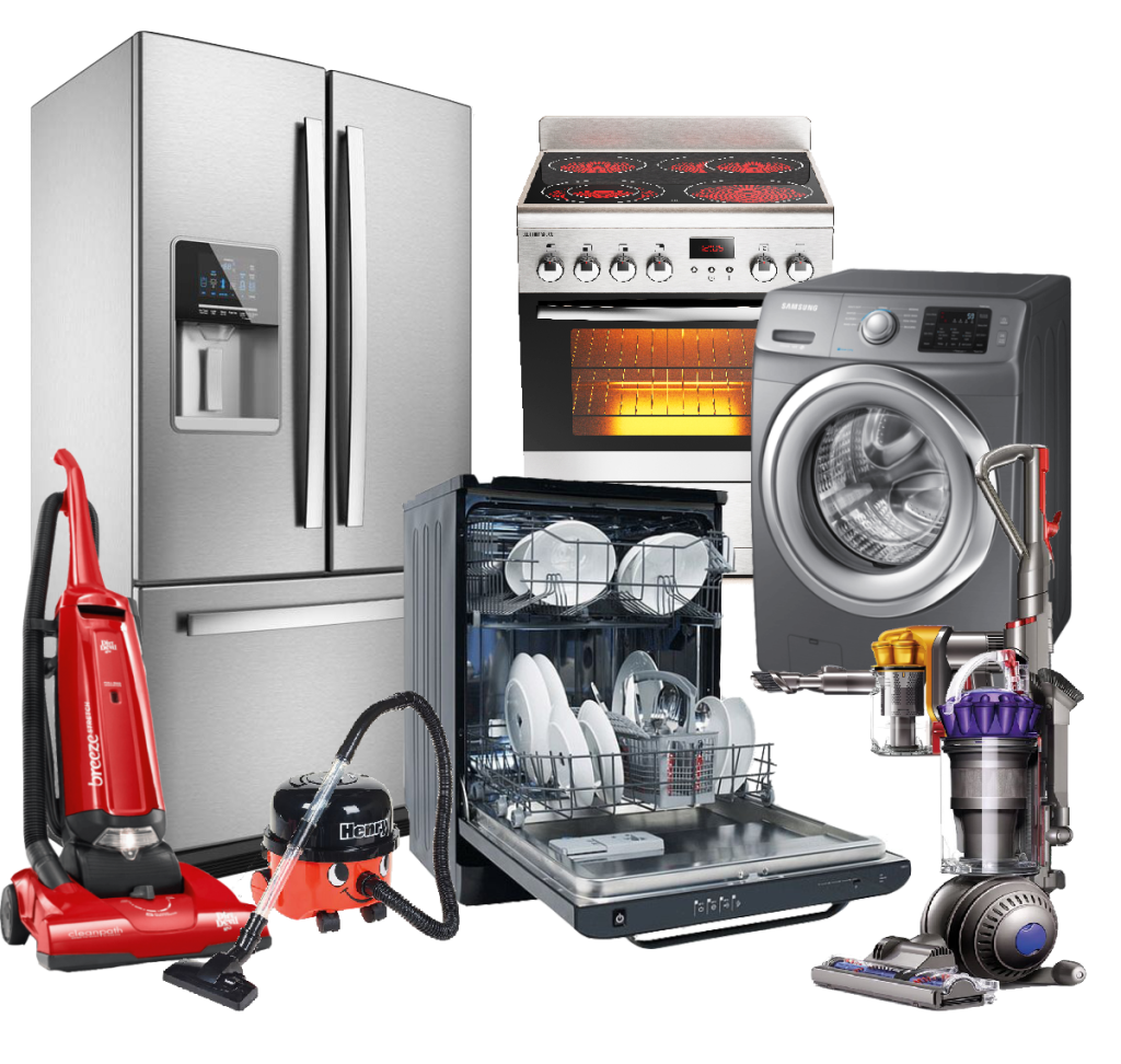 Cove appliances including refrigerator, oven, dishwasher, washing machine, and vacuum cleaners, showcasing expert repair services in Toronto.