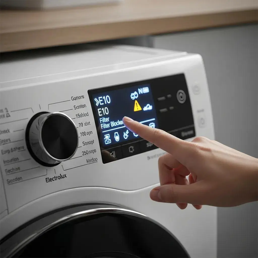 Close-up of Electrolux washer control panel showing error codes, highlighting troubleshooting