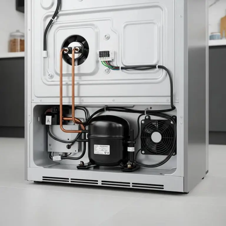 Fridge compressor in a modern kitchen, highlighting its role in refrigeration