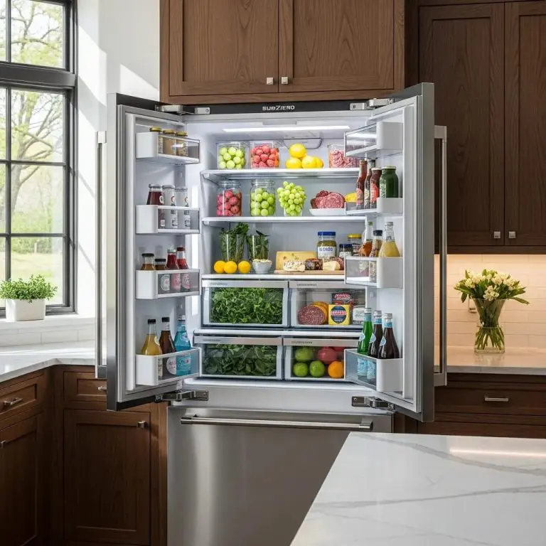 Modern Sub-Zero built-in refrigerator in a stylish kitchen, showcasing organization and freshness