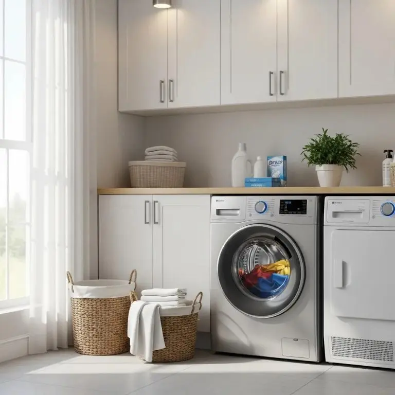 Modern washing machine in a bright laundry room, highlighting its essential role in household chores