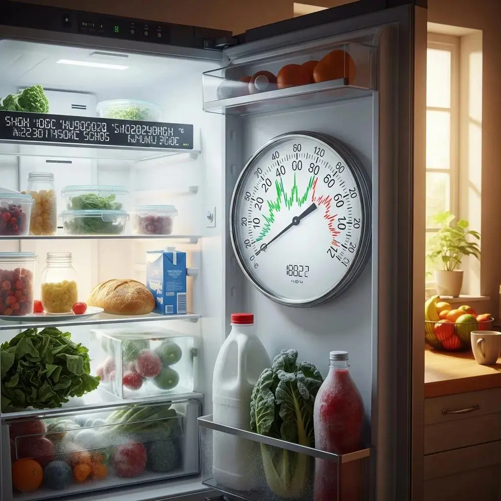 Refrigerator showing temperature inconsistencies with spoiled food items