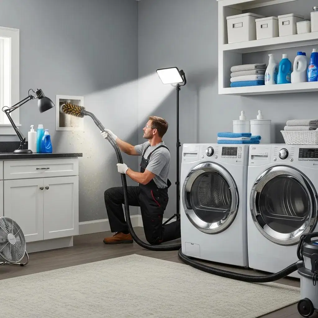Technician cleaning dryer vent to enhance safety and efficiency