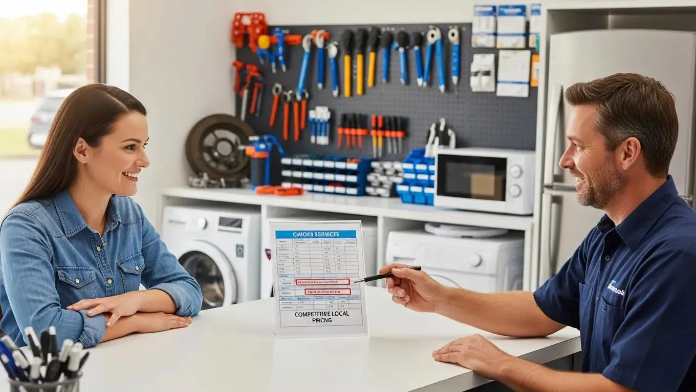 Customer discussing affordable appliance repair options with a technician