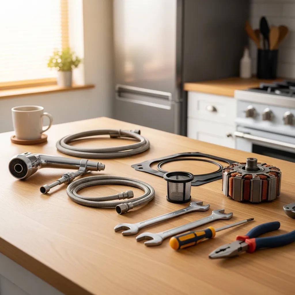 Genuine appliance parts displayed in a well-organized kitchen, emphasizing trust and reliability