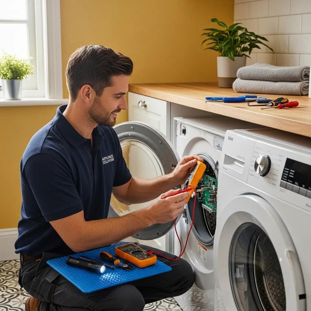 Professional technician diagnosing a household appliance, showcasing the importance of expert repair services