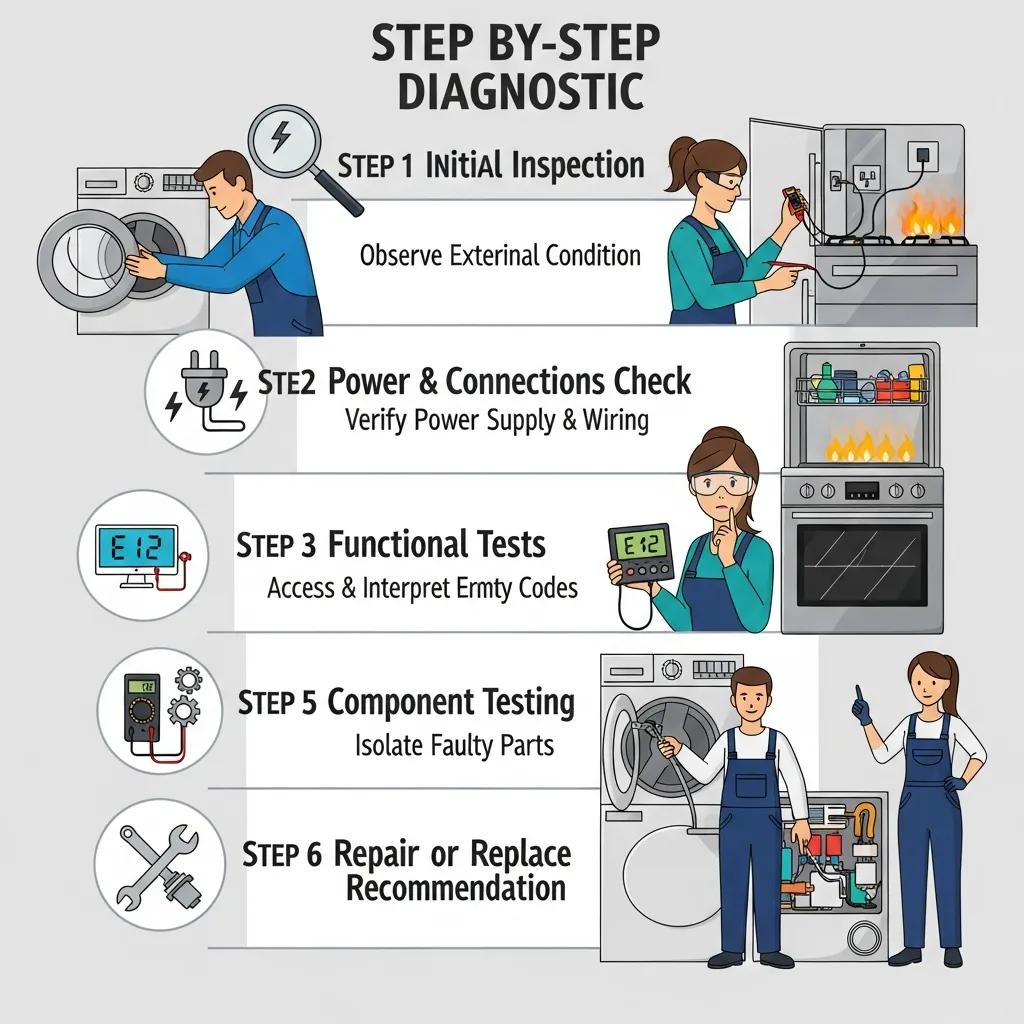 Visual representation of the step-by-step appliance diagnostic process
