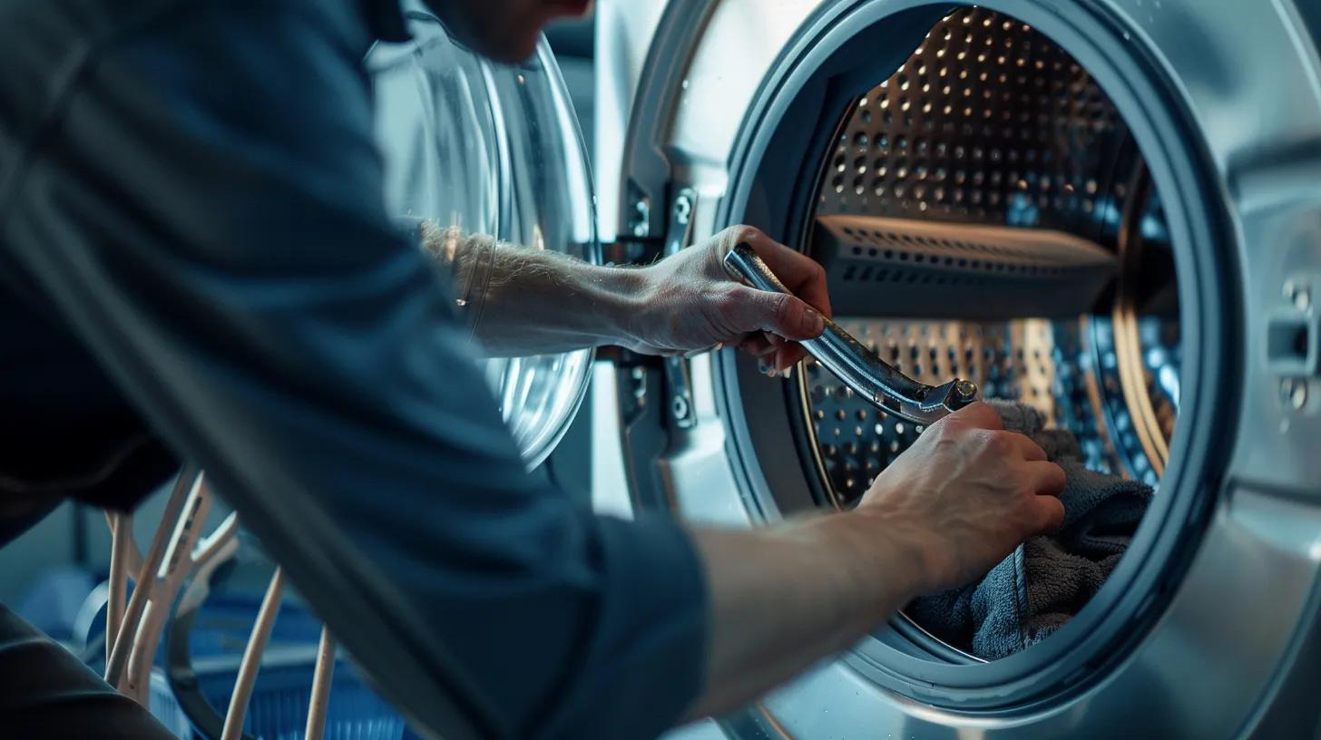 Technician repairing a washing machine, illustrating typical appliance repair costs