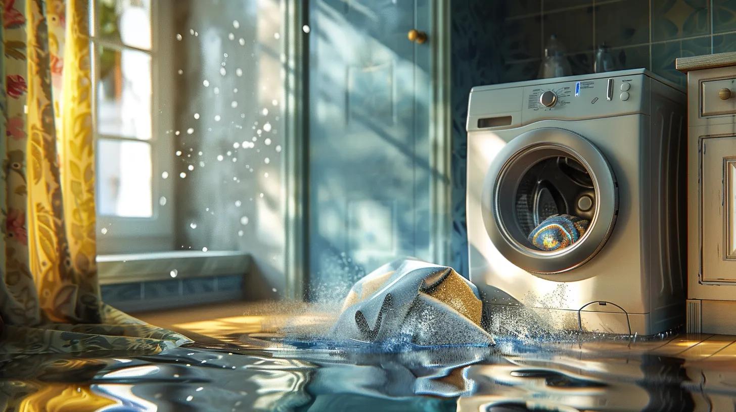 Washing machine showing signs of failure with water pooling around it