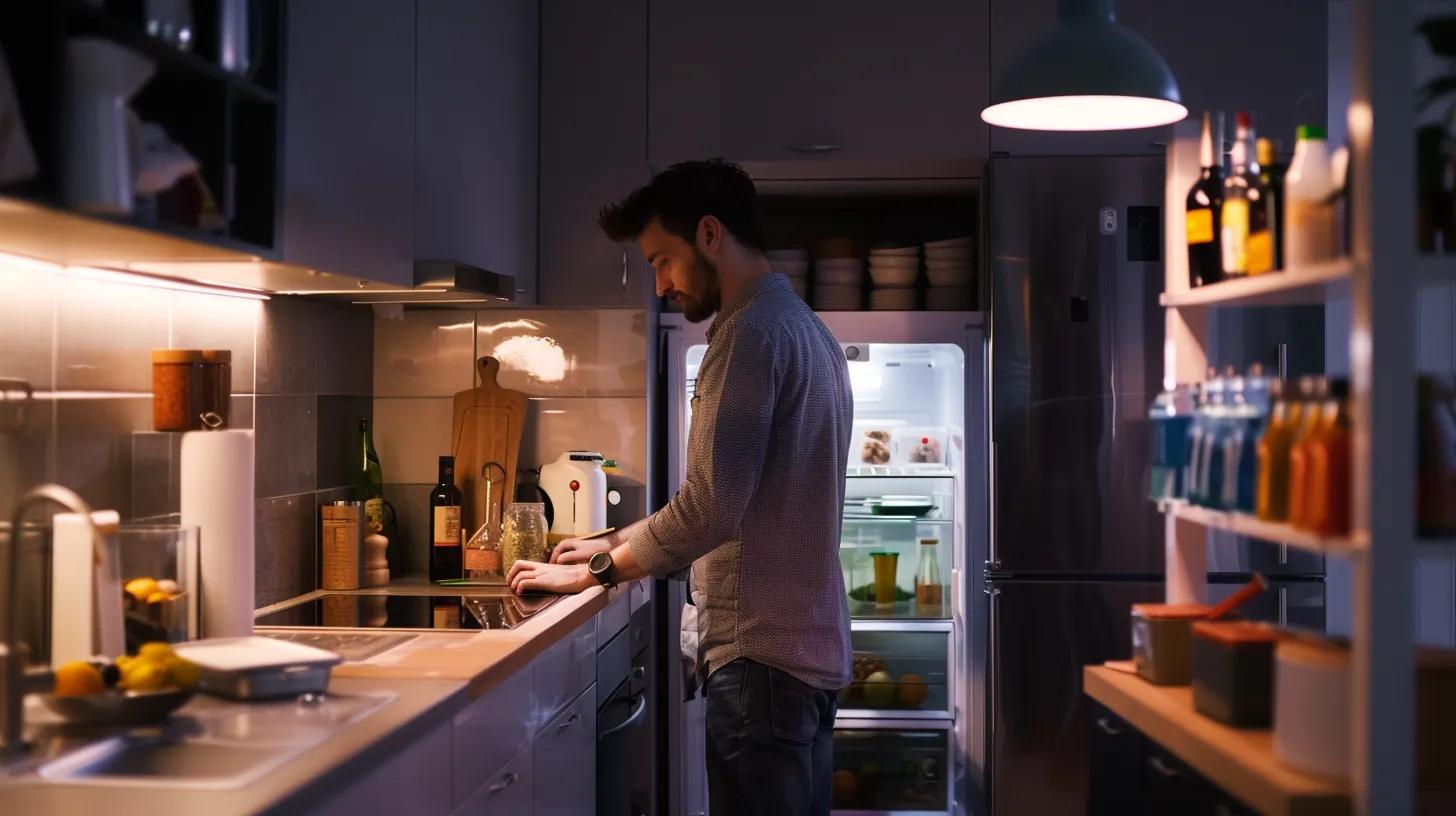Technician repairing an upright freezer in a modern kitchen, highlighting appliance repair services in Toronto