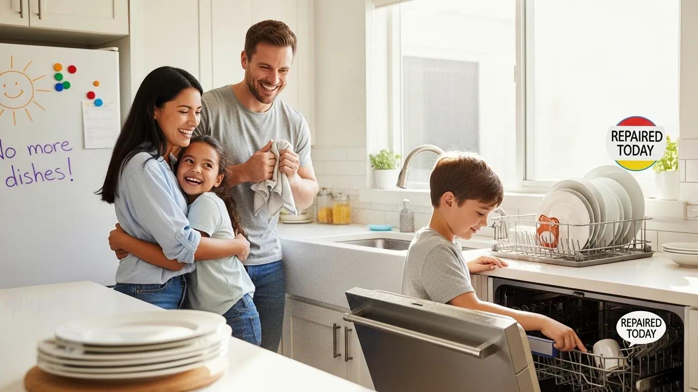 Family enjoying time in the kitchen after a successful same day appliance repair